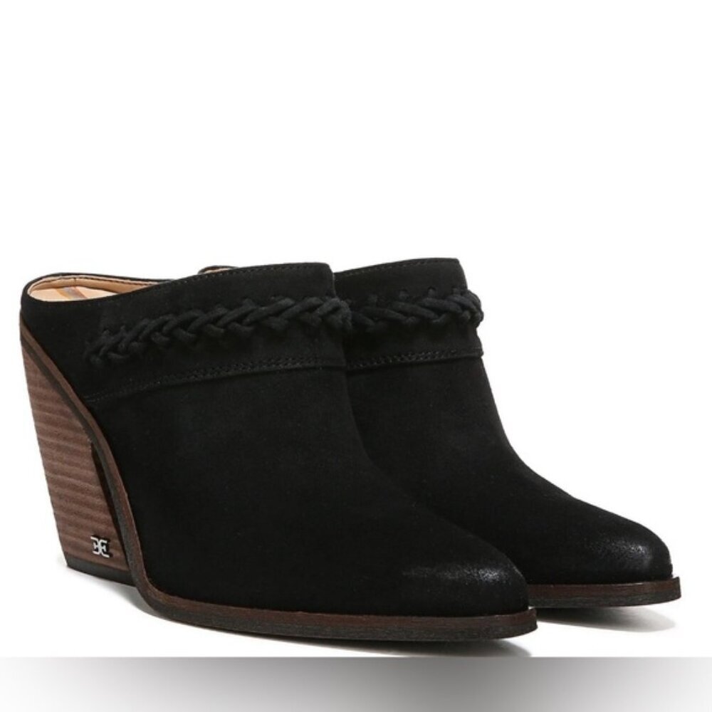 NWOT SAM EDELMAN NEW YORK ALISON SUEDE LEATHER Western Black Mule Heel‎ Size 10M